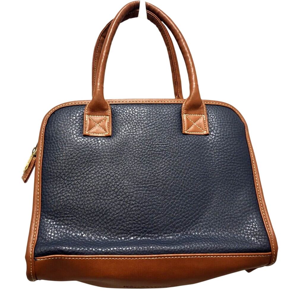 Kathie Lee Navy Brown Handbag Pebbled Faux Leather 3 Sections Mirror 11x8x4" - Picture 4 of 9